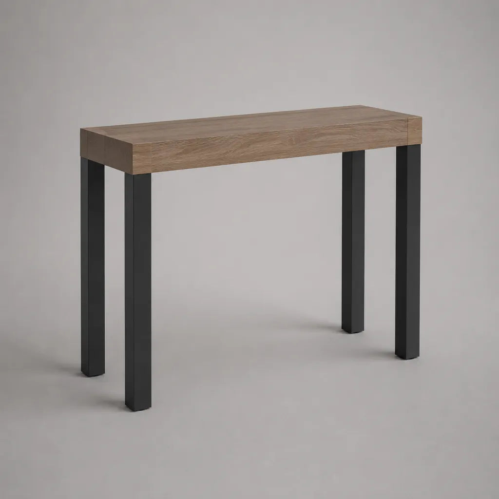 Rechteckiger Konsolentisch aus MDF und Stahl, Braun/Schwarz, 100 × 30 × 80 cm