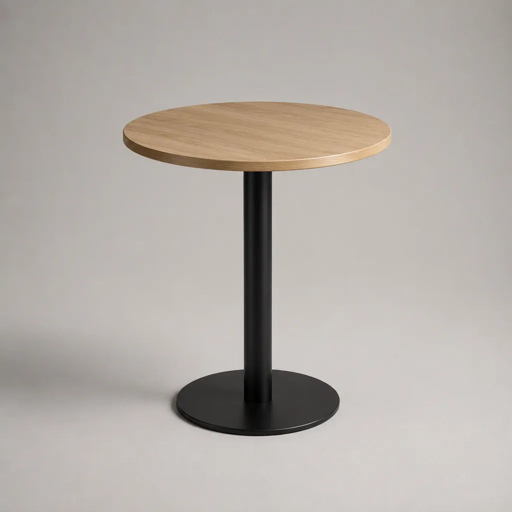 Runder Esstisch aus MDF, Eichenfurnier und Stahl, Natur/Schwarz, Ø 80 × H 75 cm