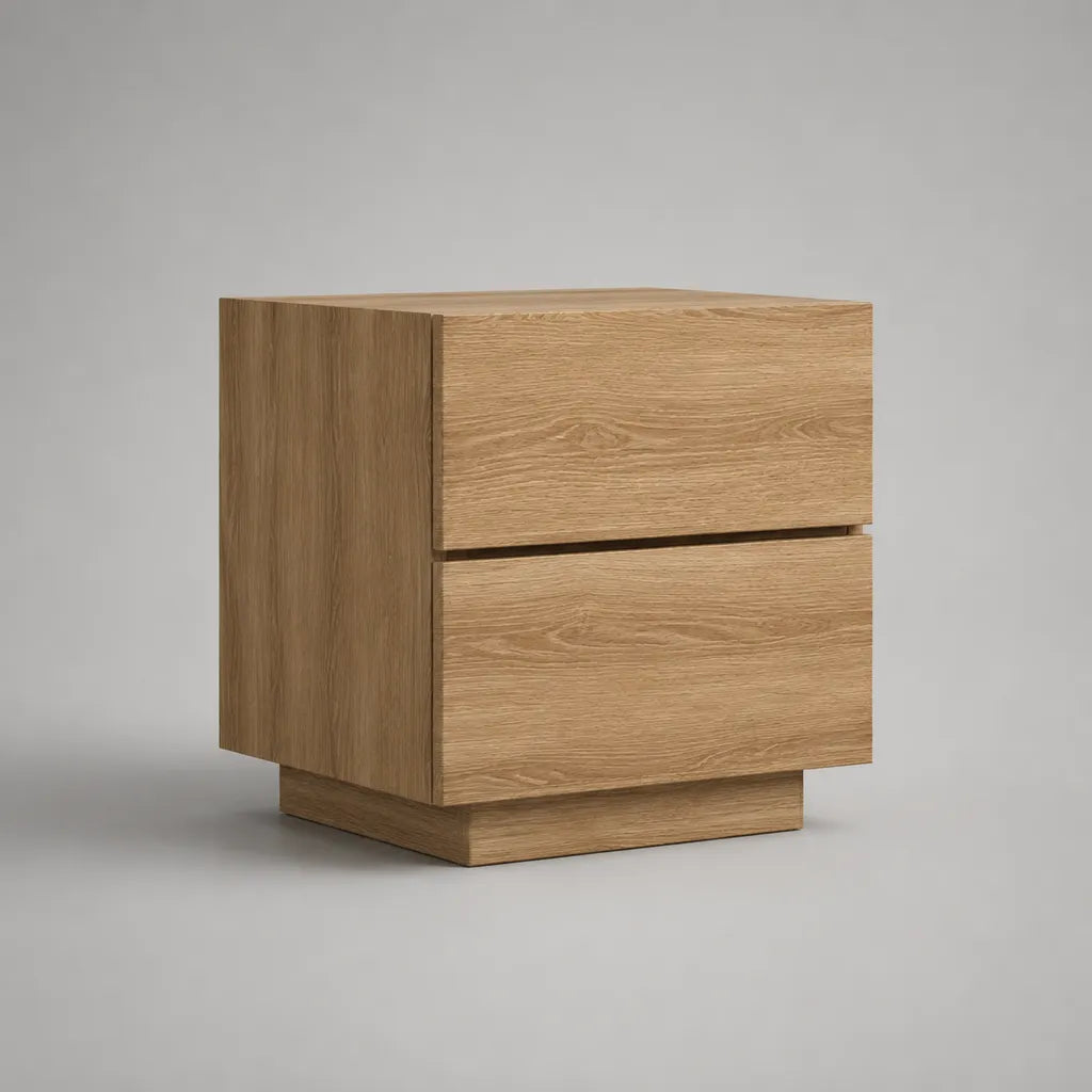 Nachttisch aus melaminbeschichteter Spanplatte mit 2 Schubladen, Eiche Natur, 45 × 40 × 50 cm