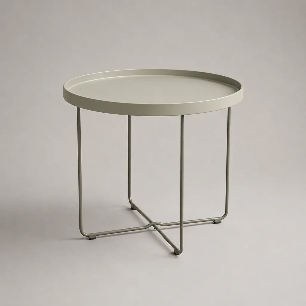 Runder Couchtisch aus Stahl, Graugrün, Ø 50 x H 50 cm, mit erhöhtem Rand
