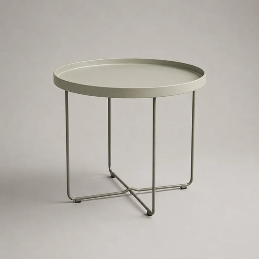 Runder Couchtisch aus Stahl, Graugrün, Ø 50 x H 50 cm, mit erhöhtem Rand