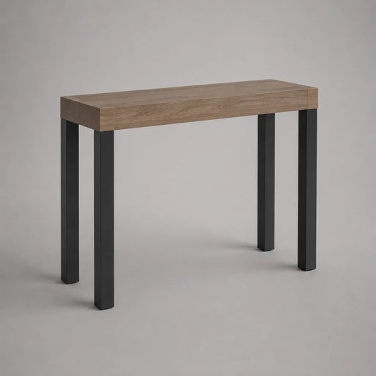 Rechteckiger Konsolentisch aus MDF und Stahl, Braun/Schwarz, 100 × 30 × 80 cm