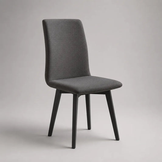 Gepolsterter Esszimmerstuhl mit Polyesterbezug und Stahlgestell, Grau/Schwarz, 44 × 55 × 88 cm