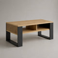 Rechteckiger Couchtisch aus MDF mit Eichenfurnier und Stahl, Naturfarben/Schwarz, 100 × 50 × 45 cm