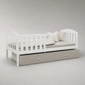 Kinderbett mit Stauraumschublade aus massiver Kiefer und MDF, Weiß/Grau, 208 × 98 × 82 cm, Liegefläche 90 × 200 cm