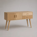 Konsolentisch aus MDF mit Eichenfurnier, 2 Türen und 2 Schubladen, Natur, 120 × 40 × 80 cm