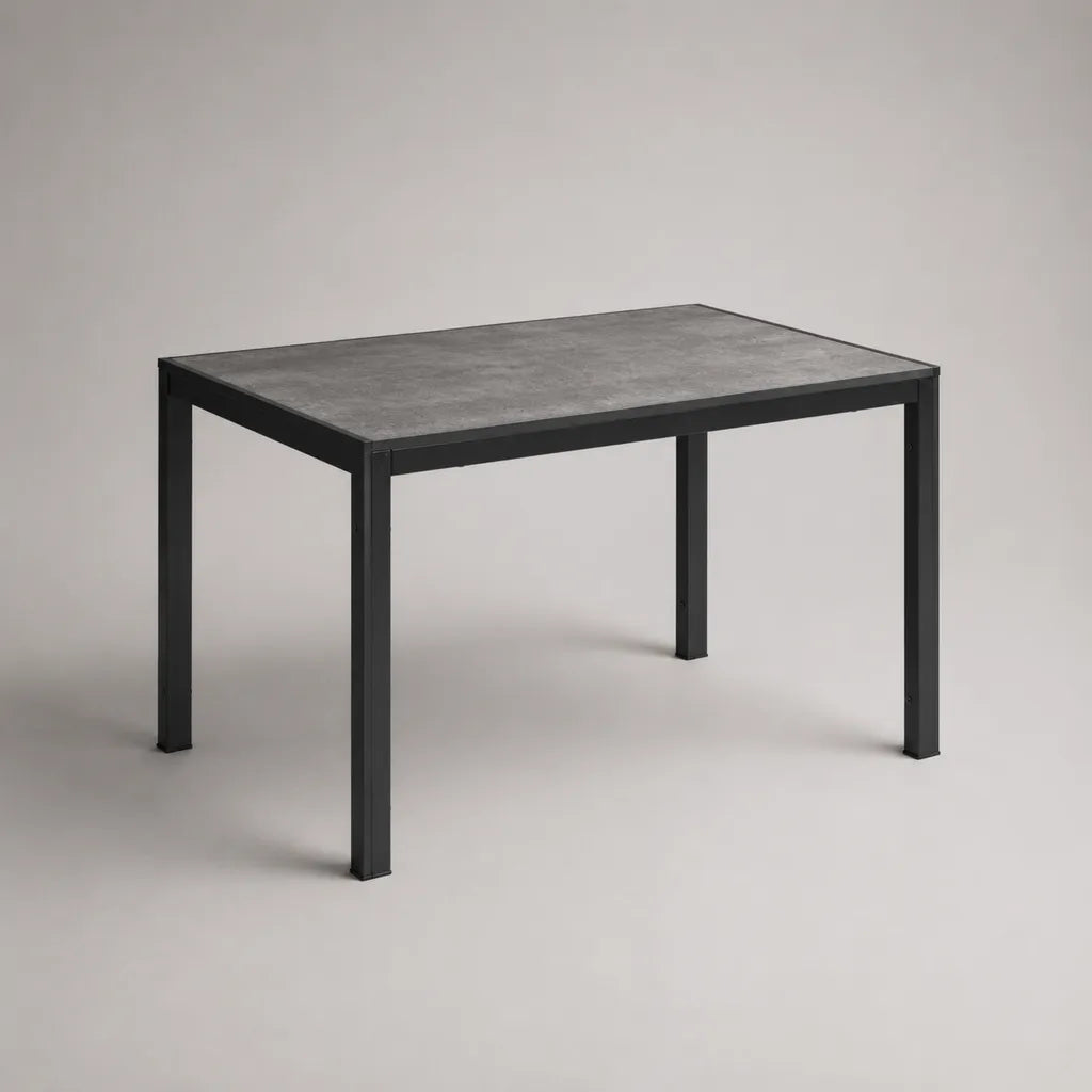 Rechteckiger Esstisch mit MDF-Tischplatte in grauer Betonoptik und schwarzem Stahlgestell, 120 × 80 × 75 cm