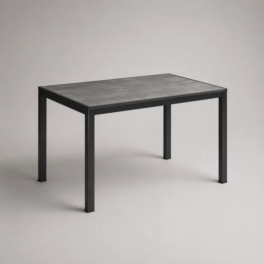 Rechteckiger Esstisch mit MDF-Tischplatte in grauer Betonoptik und schwarzem Stahlgestell, 120 × 80 × 75 cm