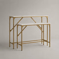 Konsolentisch-Set, 2-teilig, aus MDF und Stahl, Weiß-Gold in Marmoroptik, 120 × 35 × 90 cm und 100 × 30 × 75 cm