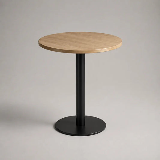 Runder Esstisch aus MDF, Eichenfurnier und Stahl, Natur/Schwarz, Ø 80 × H 75 cm