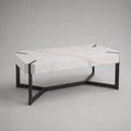 Rechteckiger Couchtisch aus MDF mit Marmoroptik und Stahlgestell, Weiß/Grau/Schwarz, 100 × 60 × 45 cm