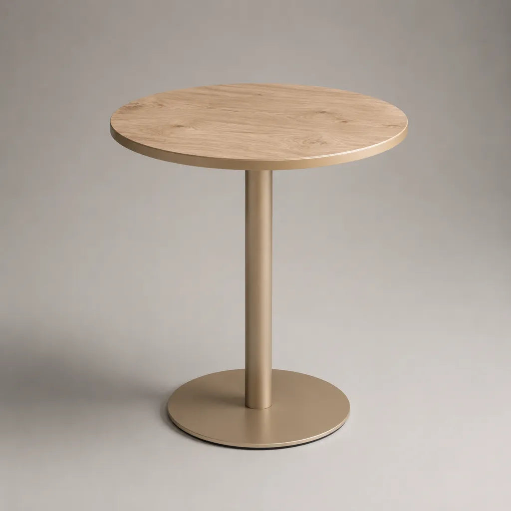 Runder Esstisch aus MDF mit Eichedekor und Stahlgestell, Natur-Eiche/Beige, Ø 80 × H 75 cm