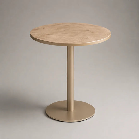 Runder Esstisch aus MDF mit Eichedekor und Stahlgestell, Natur-Eiche/Beige, Ø 80 × H 75 cm